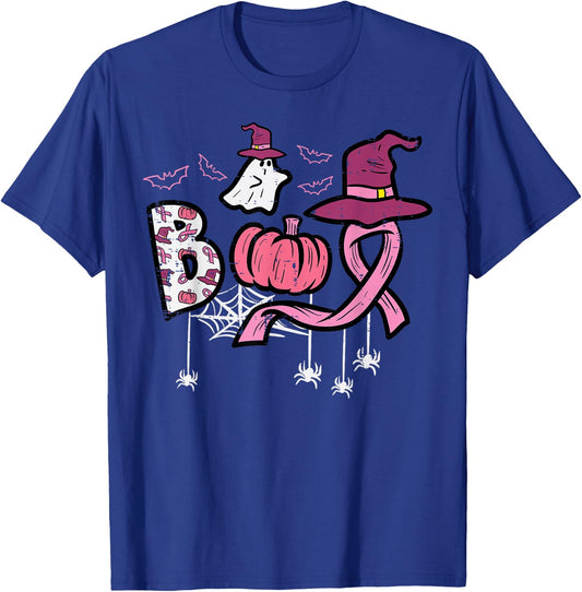 Breast Cancer Boo Halloween Pink Ribbon Aware Women Kids Men T-Shirt - T-Shirt | Royal