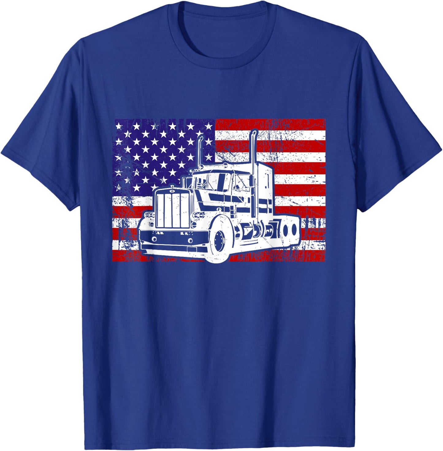 Us American Flag Semi Truck Driver 18 Wheeler Trucker T-Shirt - T-Shirt | Royal