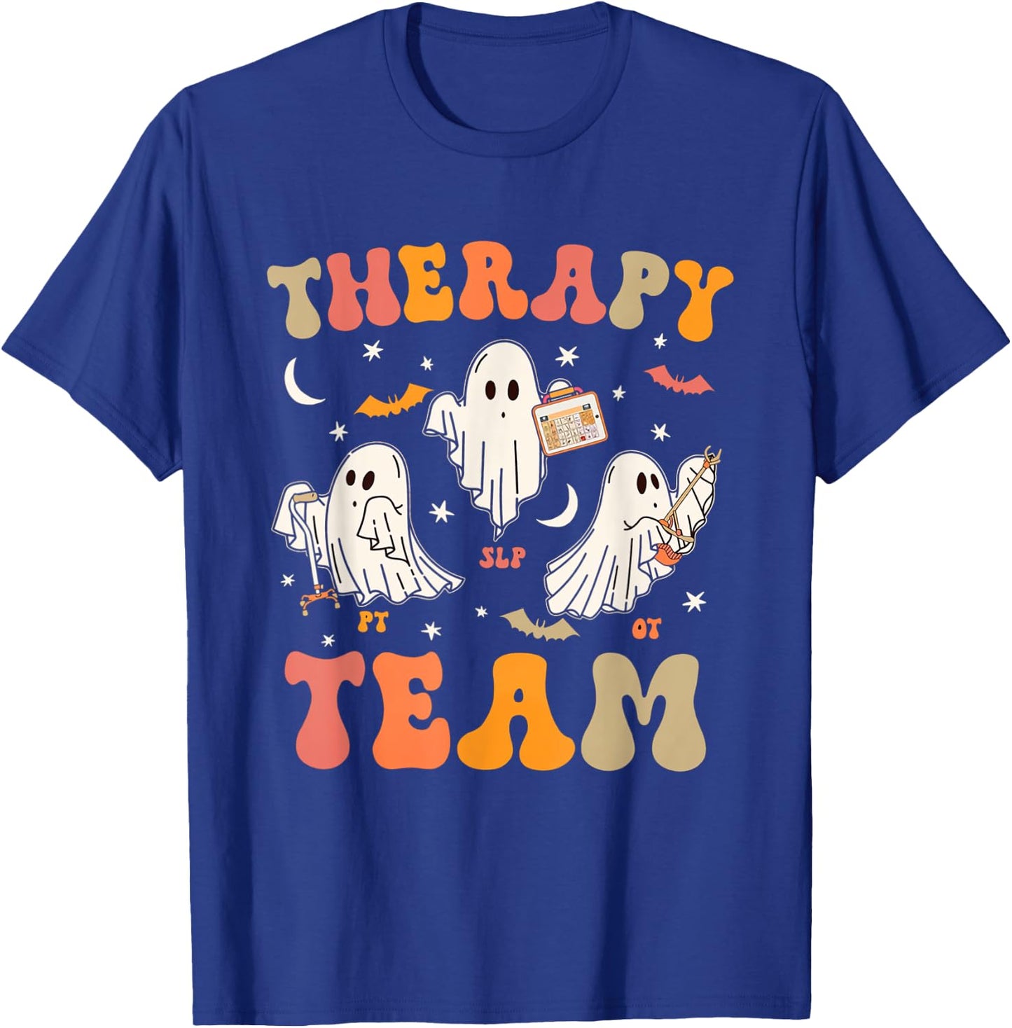 Therapy Team Halloween SLP OT PT Spooky Ghost Speech Therapy T-Shirt - T-Shirt | Royal
