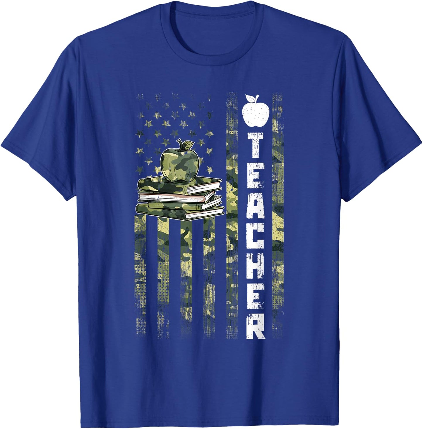 Retro Vintage Teacher Camouflage American Flag 4th Of July T-Shirt - T-Shirt | Royal