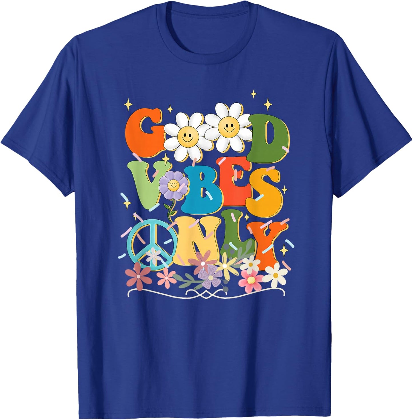 Flowers Peace Positivity Cheerful Mothers Day Cute T-Shirt - T-Shirt | Royal