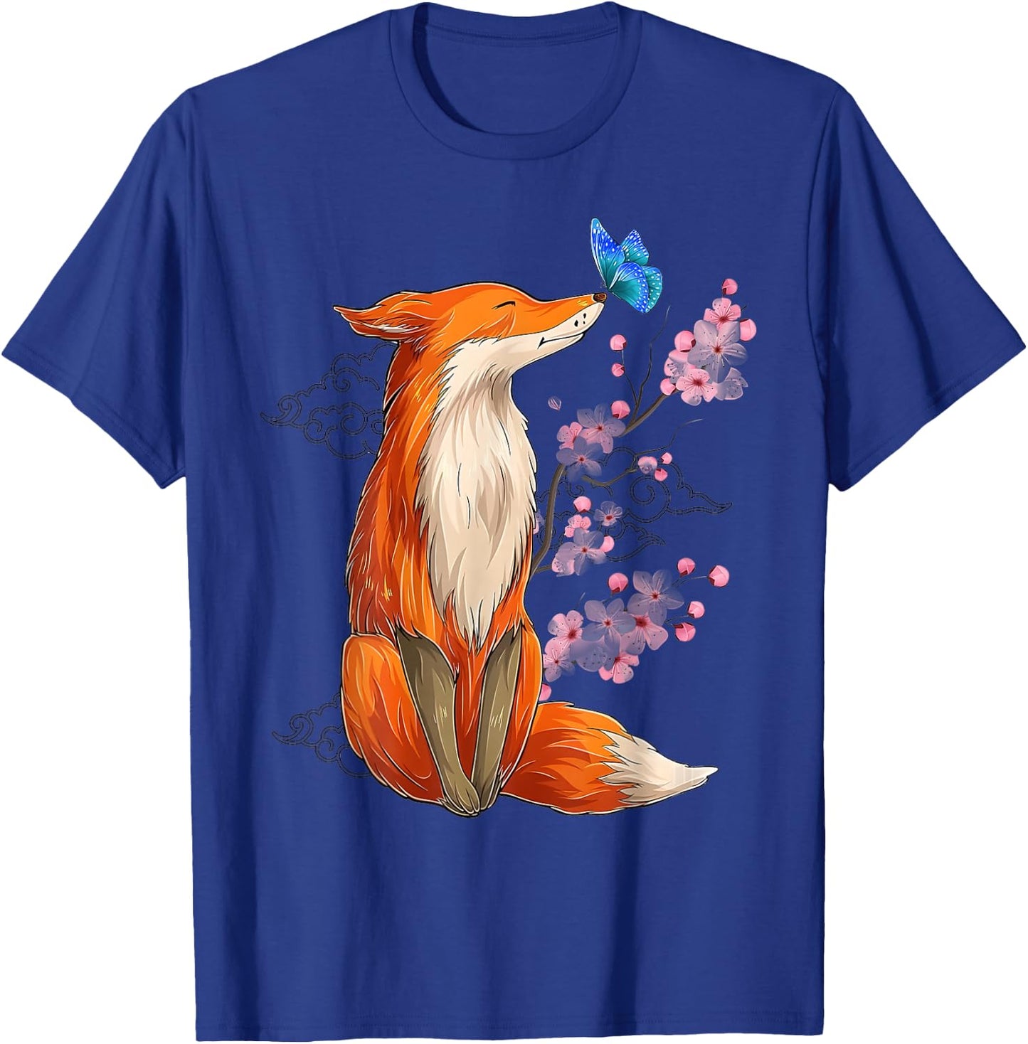 Vintage Japanese Cherry Blossom Fox Sakura Aesthetic Art T-Shirt - T-Shirt | Royal