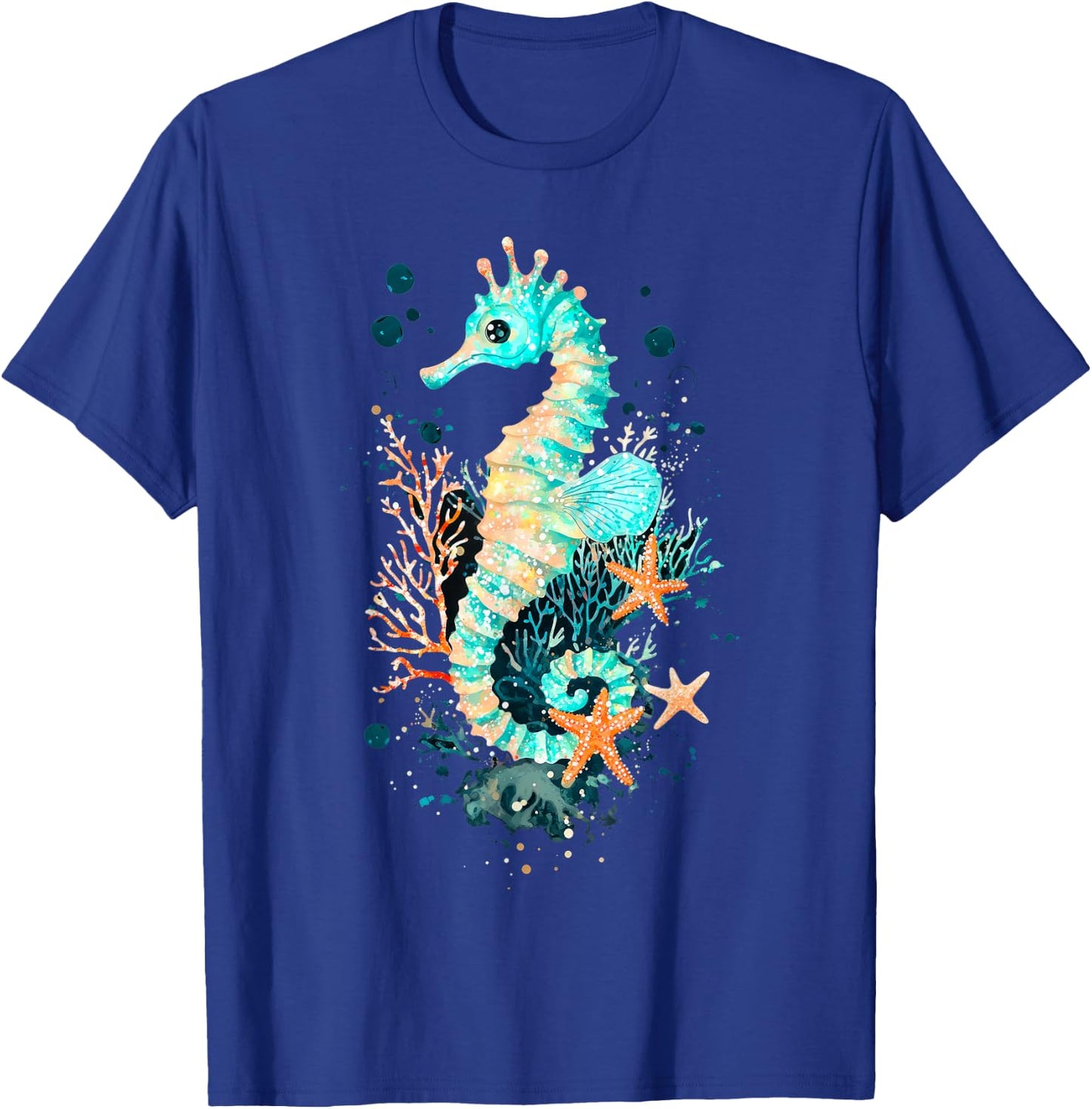 Seahorse Coral Starfish Nautical Art T-Shirt - T-Shirt | Royal