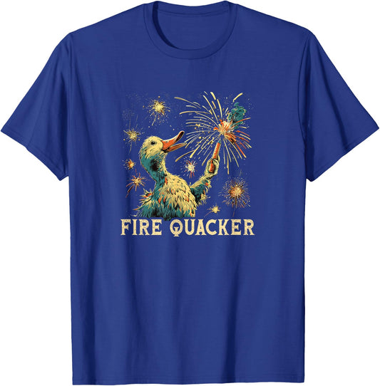 Funny Fireworks with Goose Duck - Fire Quacker T-Shirt - T-Shirt | Royal
