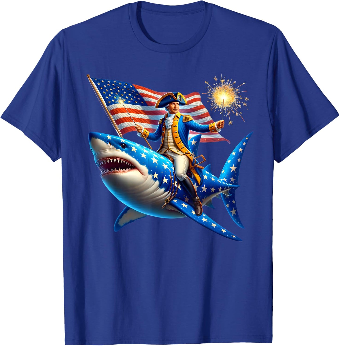 Washington Riding Shark Funny July 4th American Flag Patriot Men T-Shirt - T-Shirt | Royal