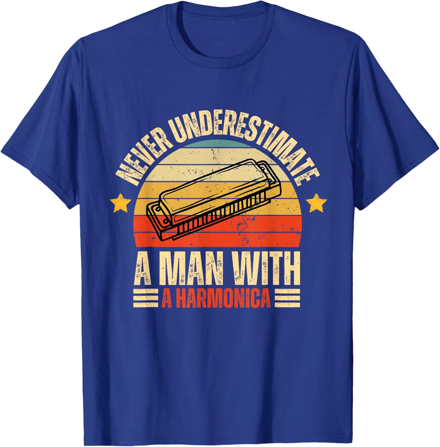 Never Underestimate A Man With A Harmonica Harmonica Player T-Shirt - T-Shirt | Royal
