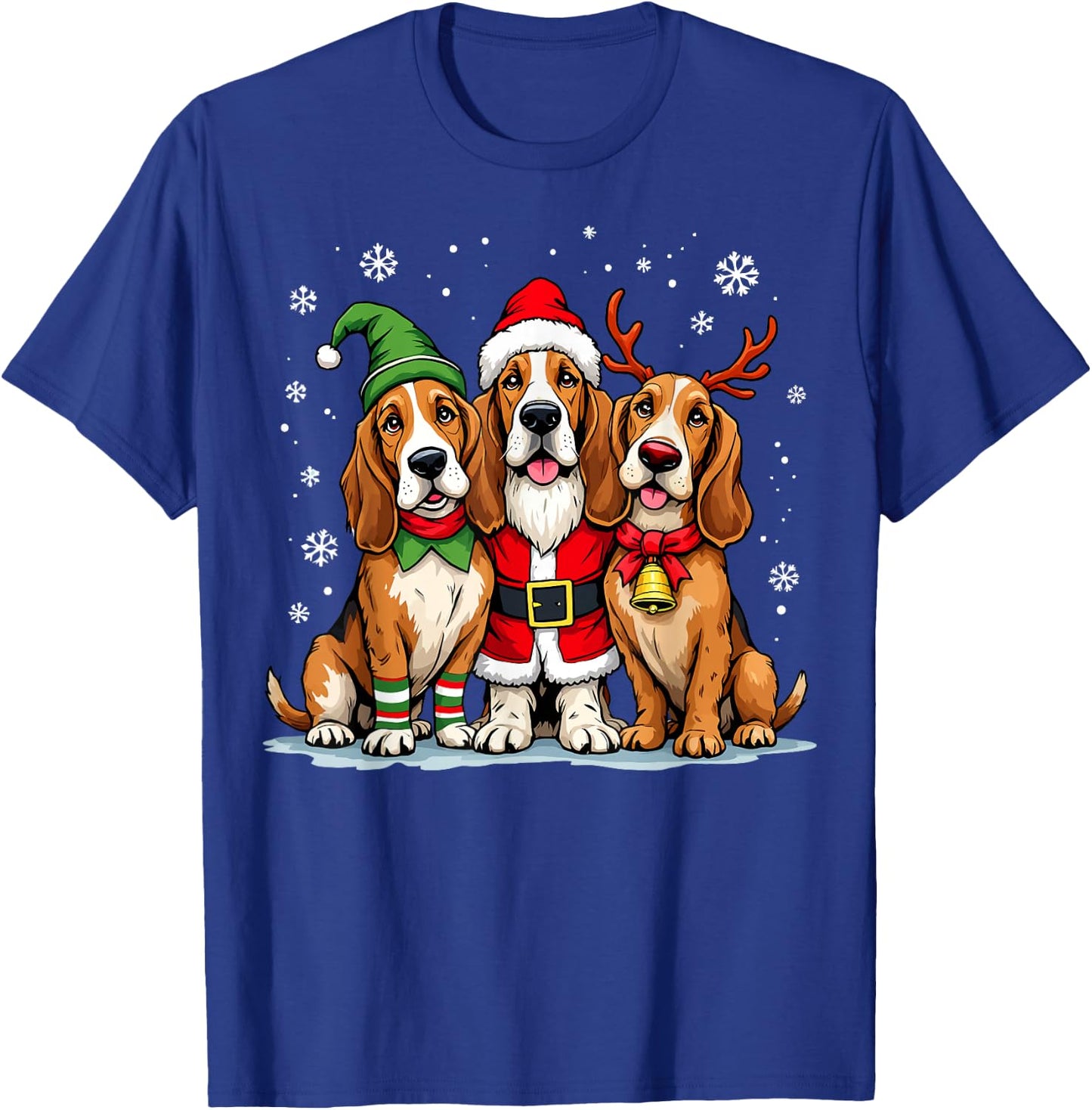 Basset Hound Christmas Dogs Funny Santa Reindeer Elf Holiday T-Shirt - T-Shirt | Royal