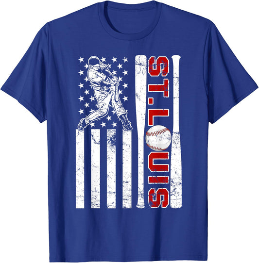 St. Louis Retro Baseball Lover US Flag Met At Game Day Boys T-Shirt - T-Shirt | Royal