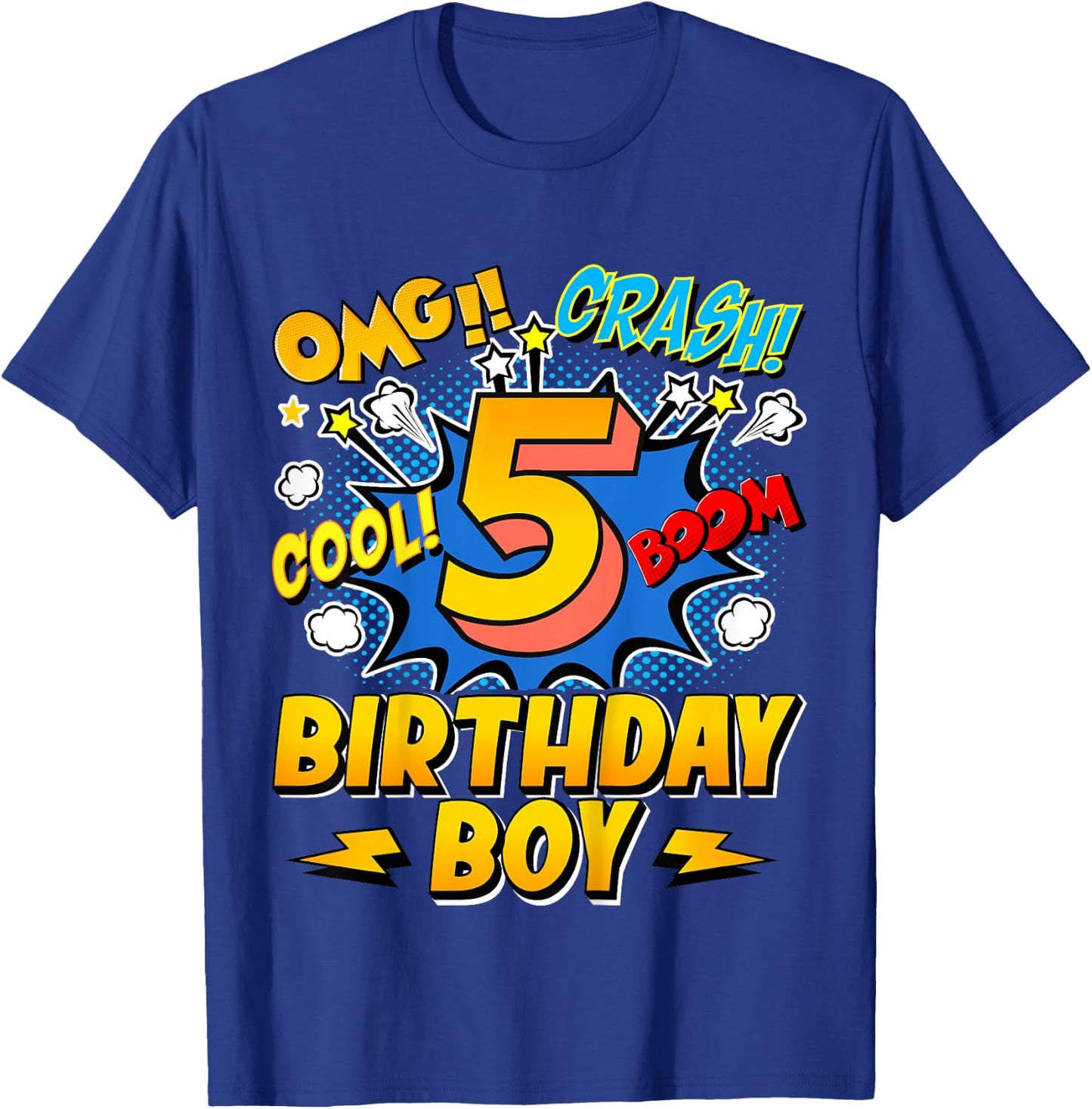 Kids Birthday Boy Comic Style 5 Years Old 5th Birthday Party T-Shirt - T-Shirt | Royal