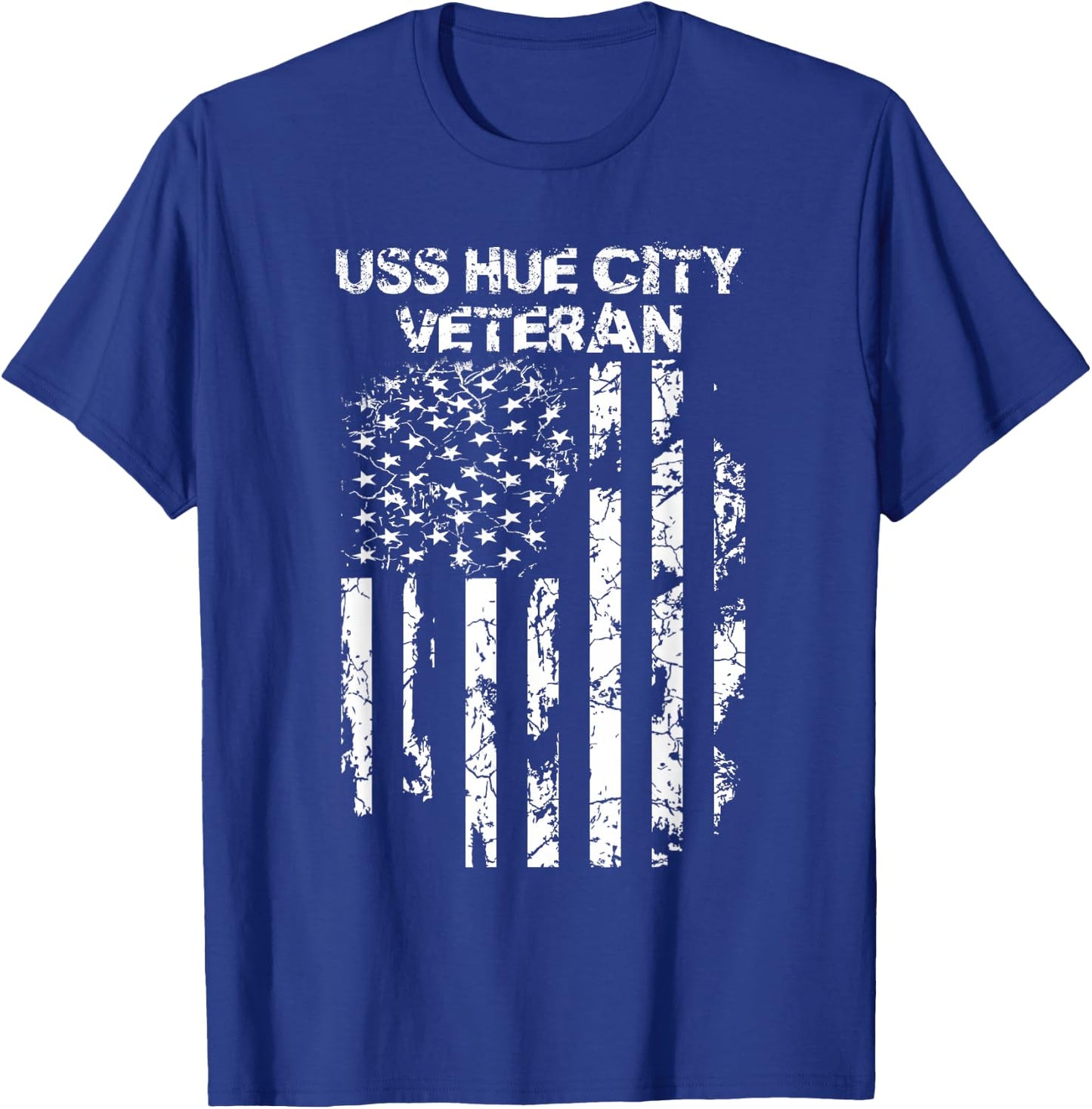 USS Hue City Military Veteran Distressed USA Flag T-Shirt - T-Shirt | Royal