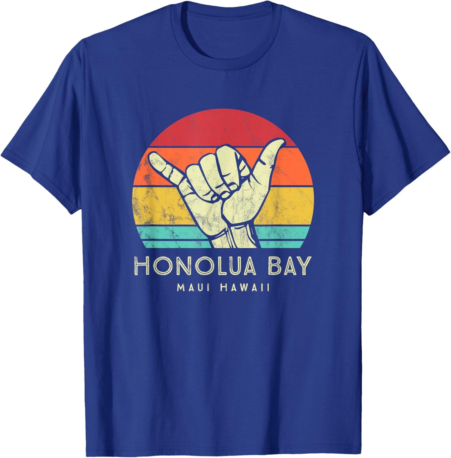 Honolua Bay Shaka. Surf hand retro hawaiian T-Shirt - T-Shirt | Royal