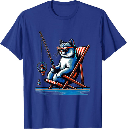 Cool Cat Things Funny Fishing Cat , Black, Small T-Shirt - T-Shirt | Royal