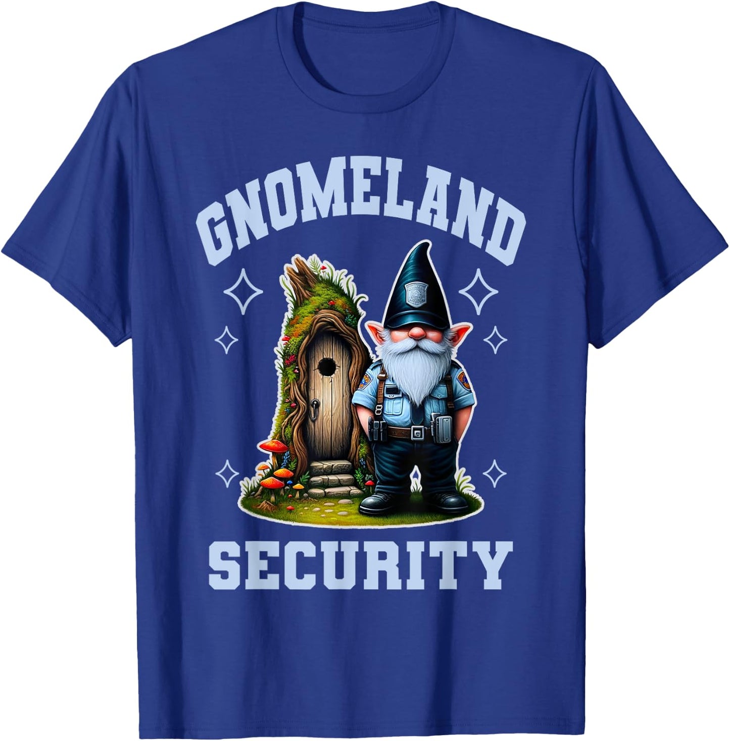 Funny Garden Gnome Gnomeland Security Graphic T-Shirt - T-Shirt | Royal