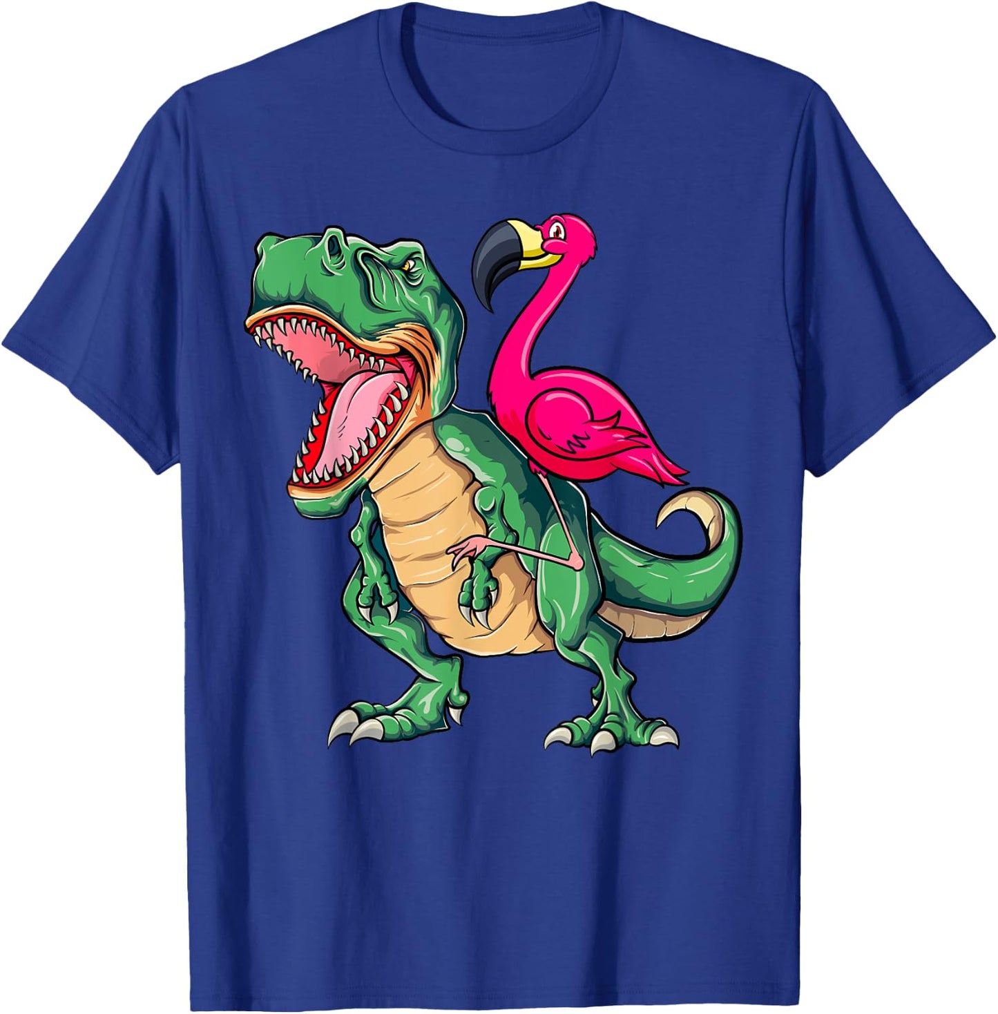 Flamingo Riding Dinosaur T rex Funny Flamingo Tyrannosaurus T-Shirt - T-Shirt | Royal