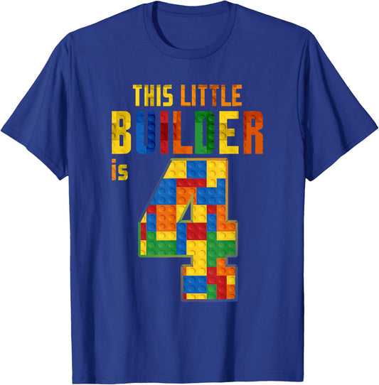 This Little Builder Is 4 Building Blocks 4th Birthday Kids T-Shirt - T-Shirt | Royal
