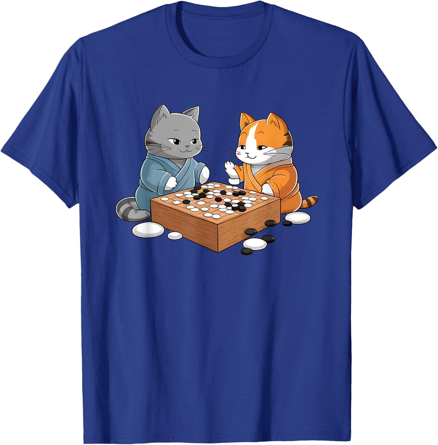 Kawaii Cat Samurais Playing Go Board Game Baduk Funny Cat T-Shirt - T-Shirt | Royal