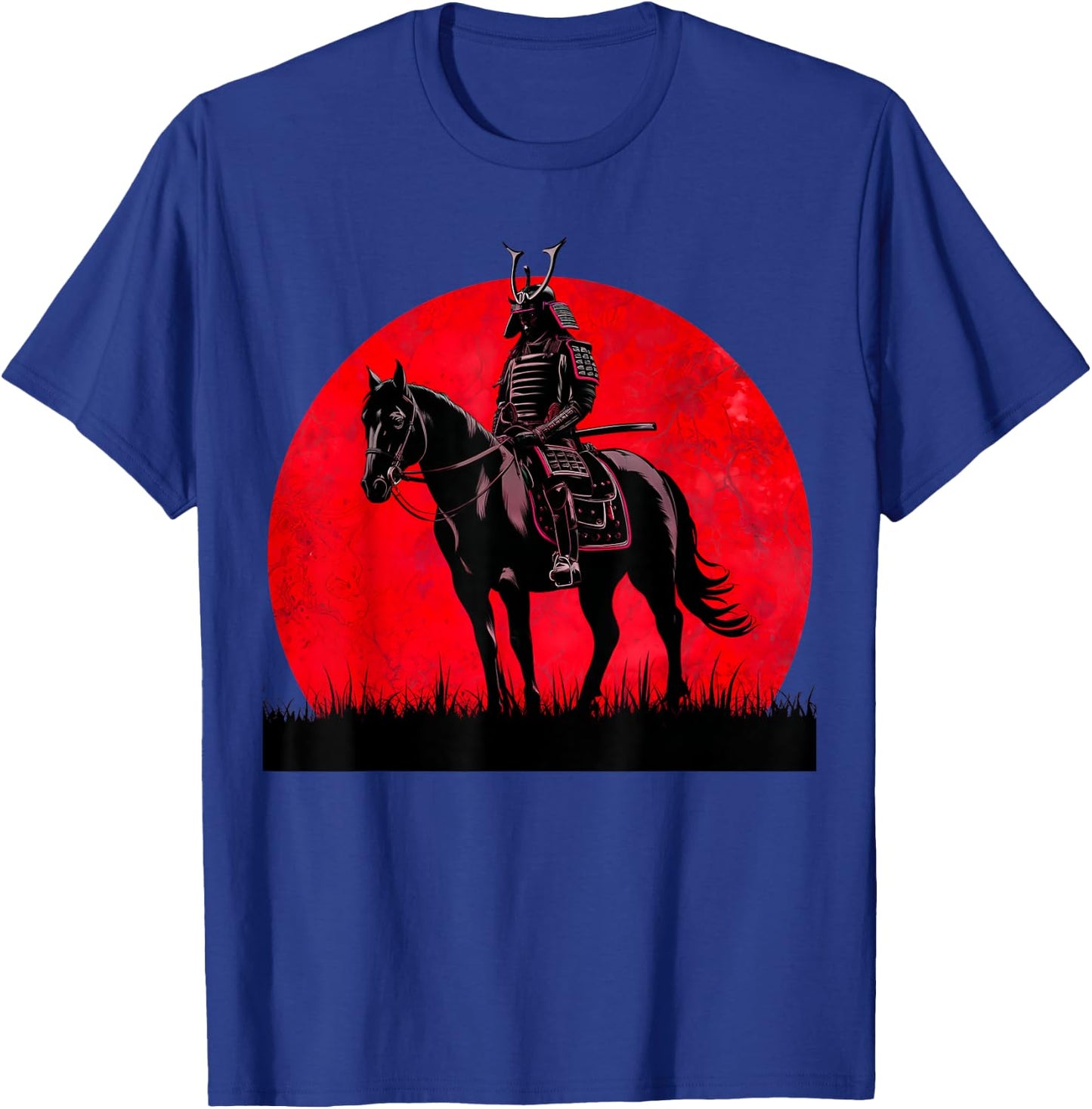 Japanese Samurai Warrior Riding Horse Sword Bushido Moon T-Shirt - T-Shirt | Royal