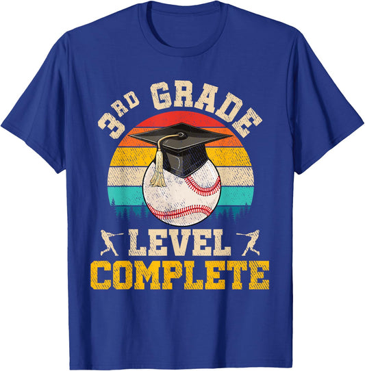 3rd Grade Level Complete Baseball Boy Last Day Of School T-Shirt - T-Shirt | Royal