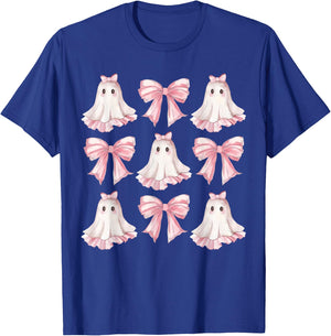 Retro Pink Bow Ghost Shirt | Cute Ghost Graphic Girl Women T-Shirt - T-Shirt | Royal