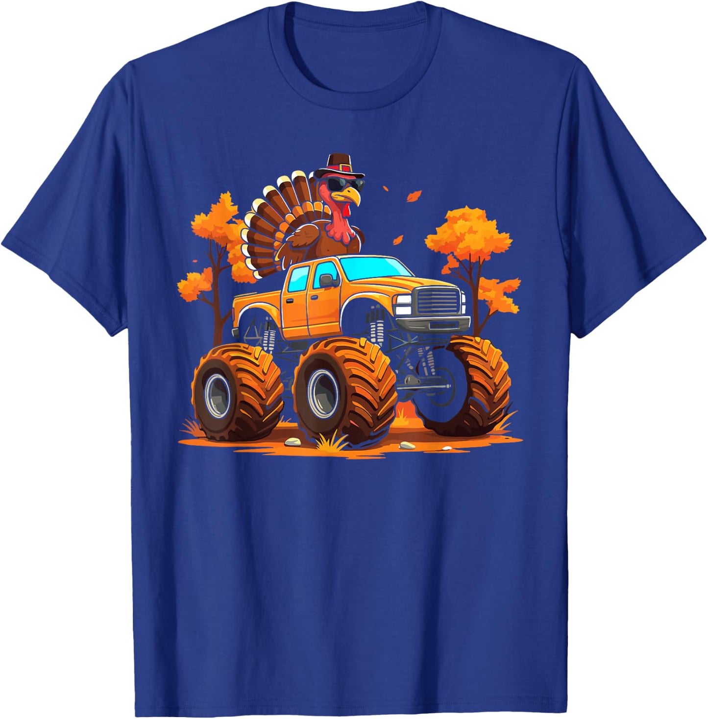 Turkey riding monster truck thanksgiving fall kids T-Shirt - T-Shirt | Royal