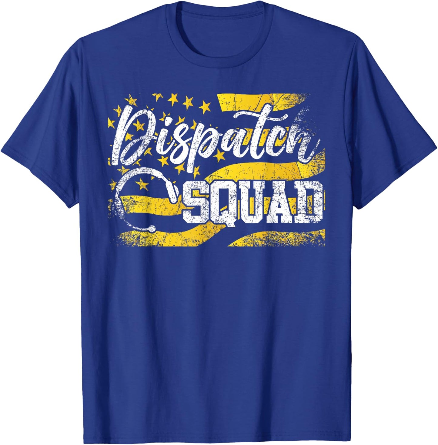 911 Dispatcher Thin Gold Yellow Line American Flag Dispatch T-Shirt - T-Shirt | Royal