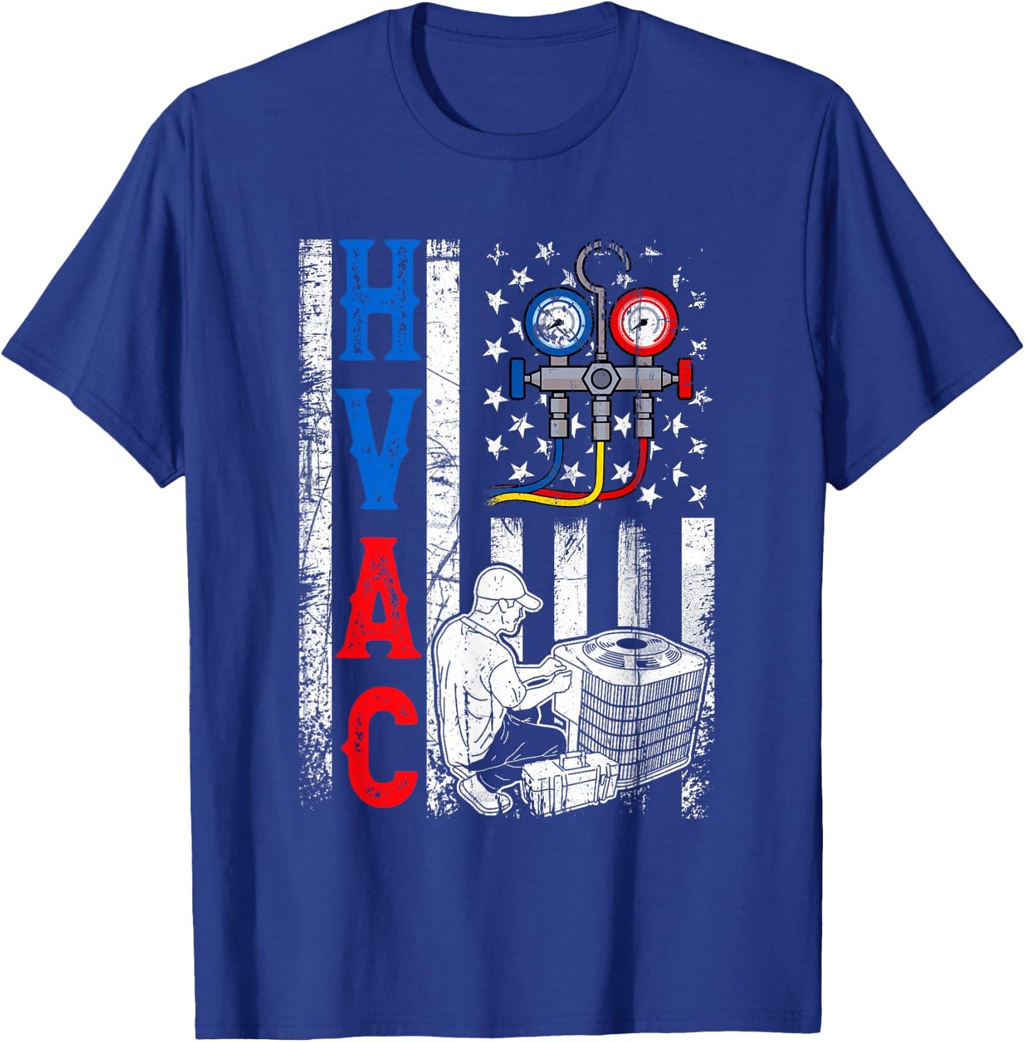 Distressed Proud USA HVAC Tech American Flag HVAC Technician T-Shirt - T-Shirt | Royal