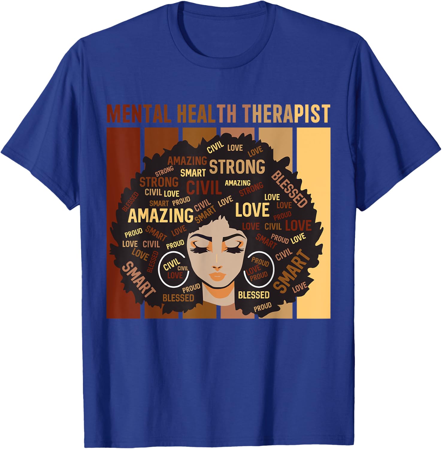 Mental Health Therapist Afro Women Black History Month T-Shirt - T-Shirt | Royal