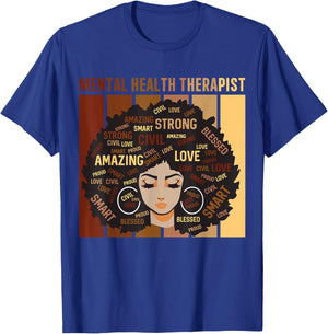 Mental Health Therapist Afro Women Black History Month T-Shirt - T-Shirt | Royal