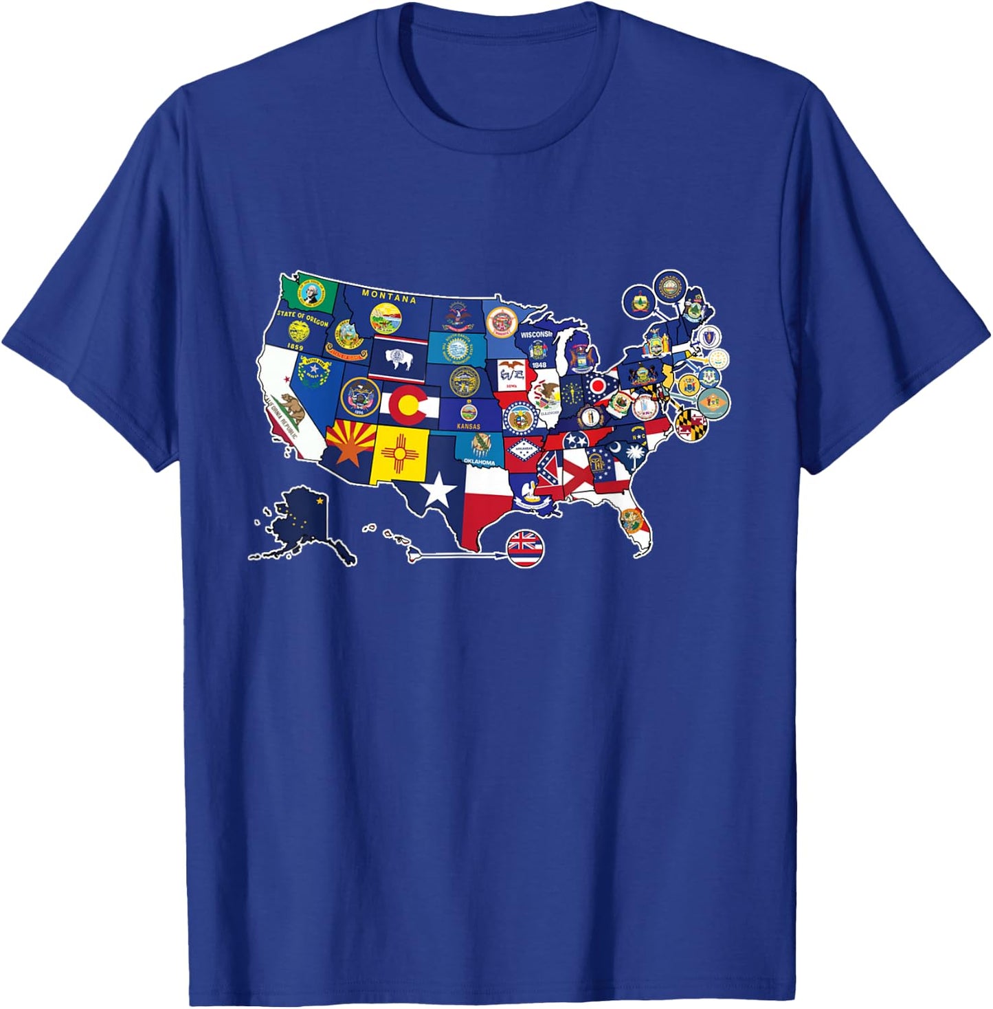 Map of The United States with The Flag of Every States - USA T-Shirt - T-Shirt | Royal