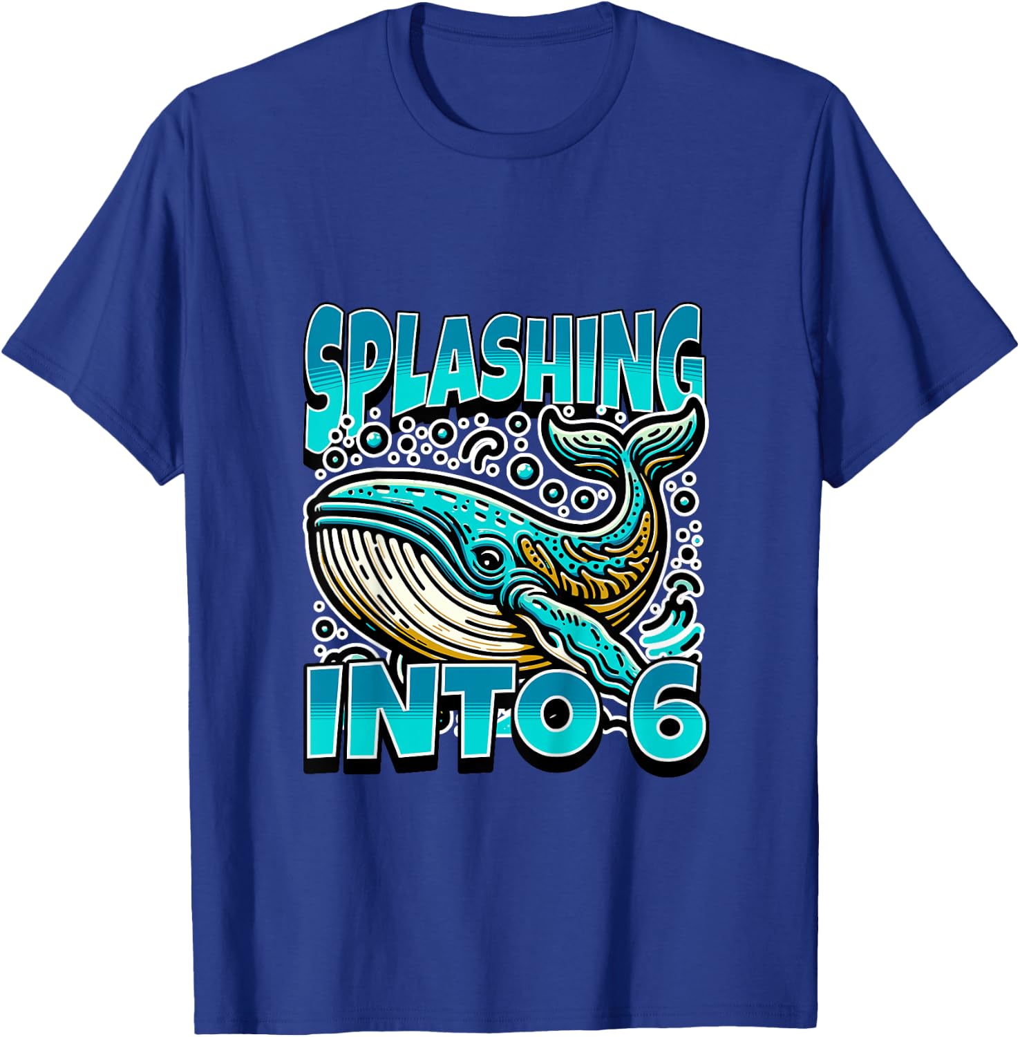 Kids Whale Splashing Into 6 Year Old 6th Birthday Boy T-Shirt - T-Shirt | Royal