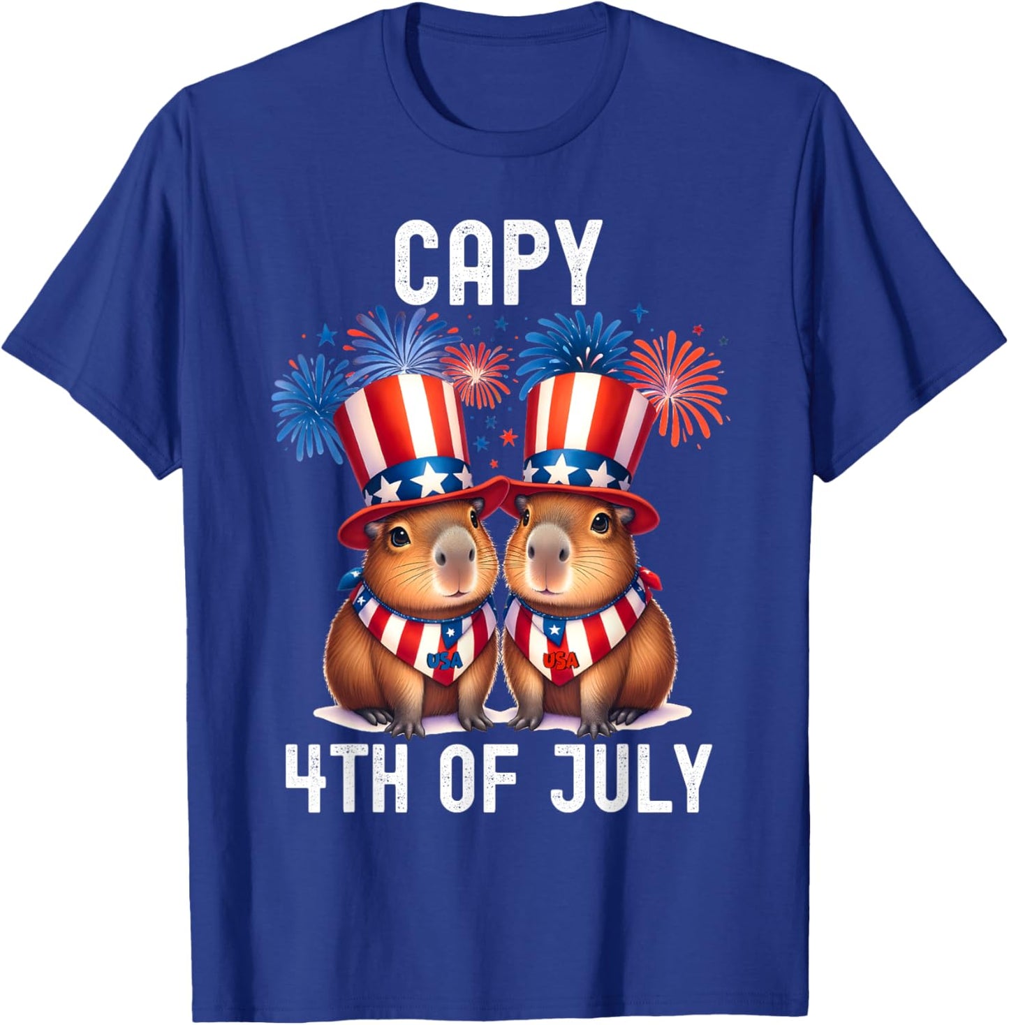 Capy 4th Of July Funny Capybara Patriotic American Flag Kids T-Shirt - T-Shirt | Royal