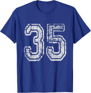 Team Jersey Uniforms Number 35 School Sports 35th Birthday T-Shirt - T-Shirt | Royal