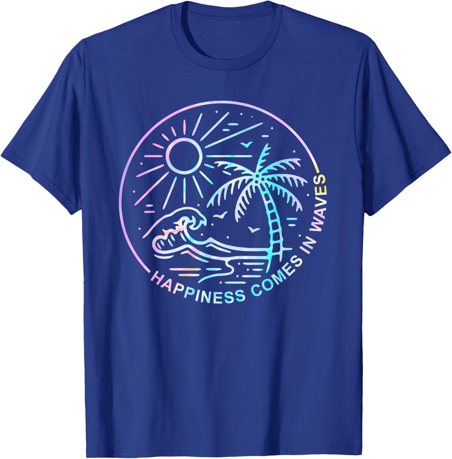 Happiness Comes In Tie Dye Waves Summer Matching Vacation Men Women T-Shirt - T-Shirt | Royal