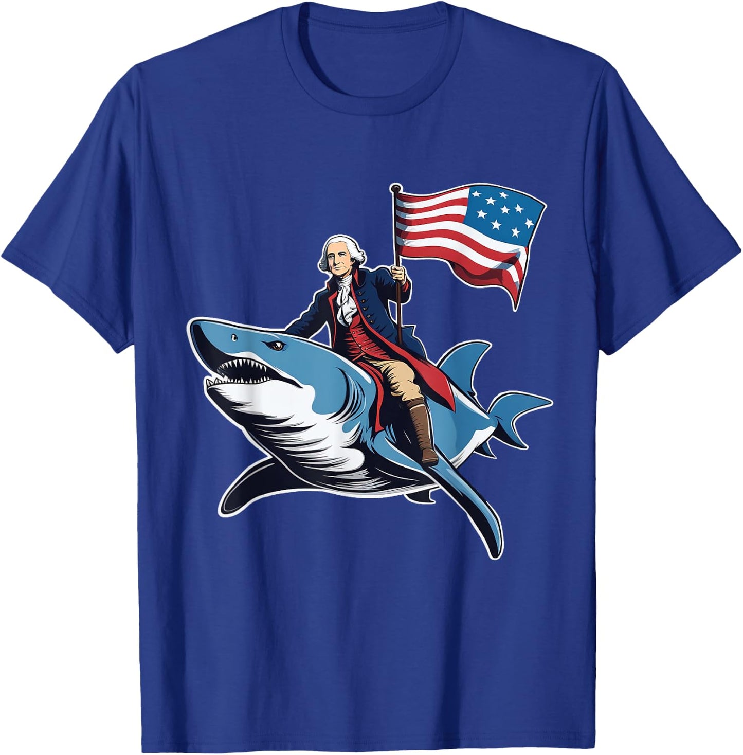 Awesome Patriotic George Washington 4th Of July Shark Riding Women Kids Men T-Shirt - T-Shirt | Royal