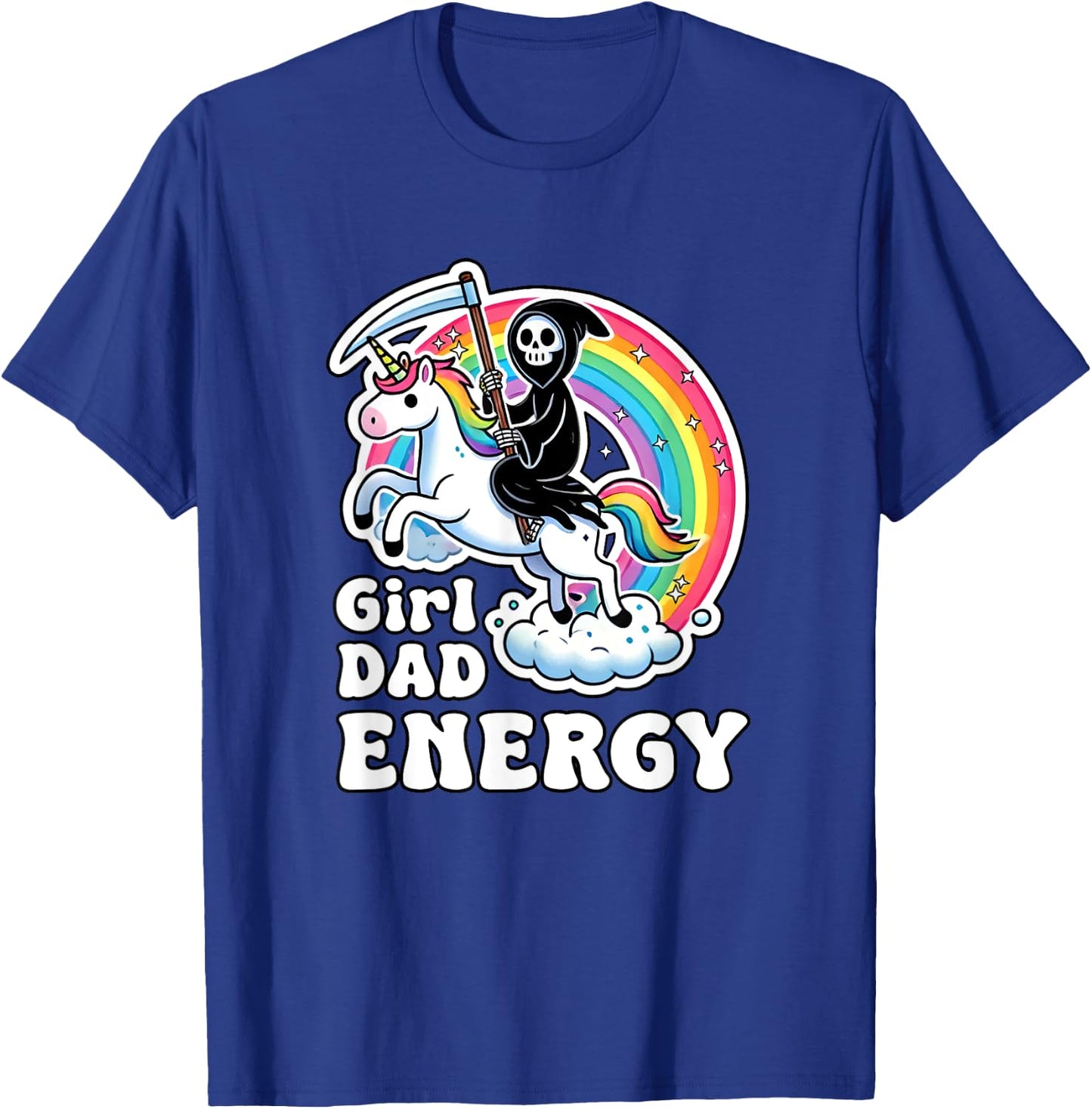 Funny Girl Dad Energy Retro Unicorn Grim Reaper T-Shirt - T-Shirt | Royal