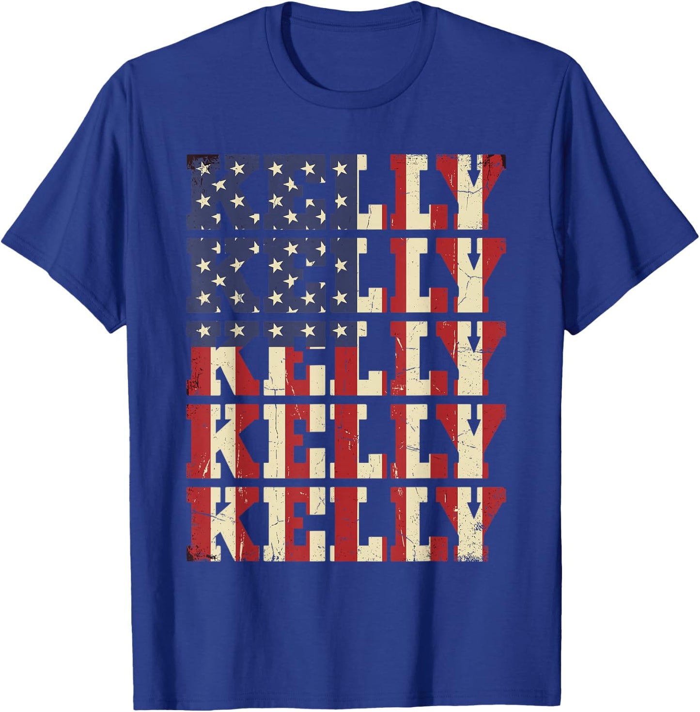 Kelly American Flag Distressed Name T-Shirt - T-Shirt | Royal