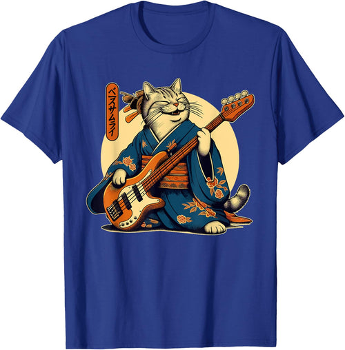 Japanese Samurai Cat Playing The Bass