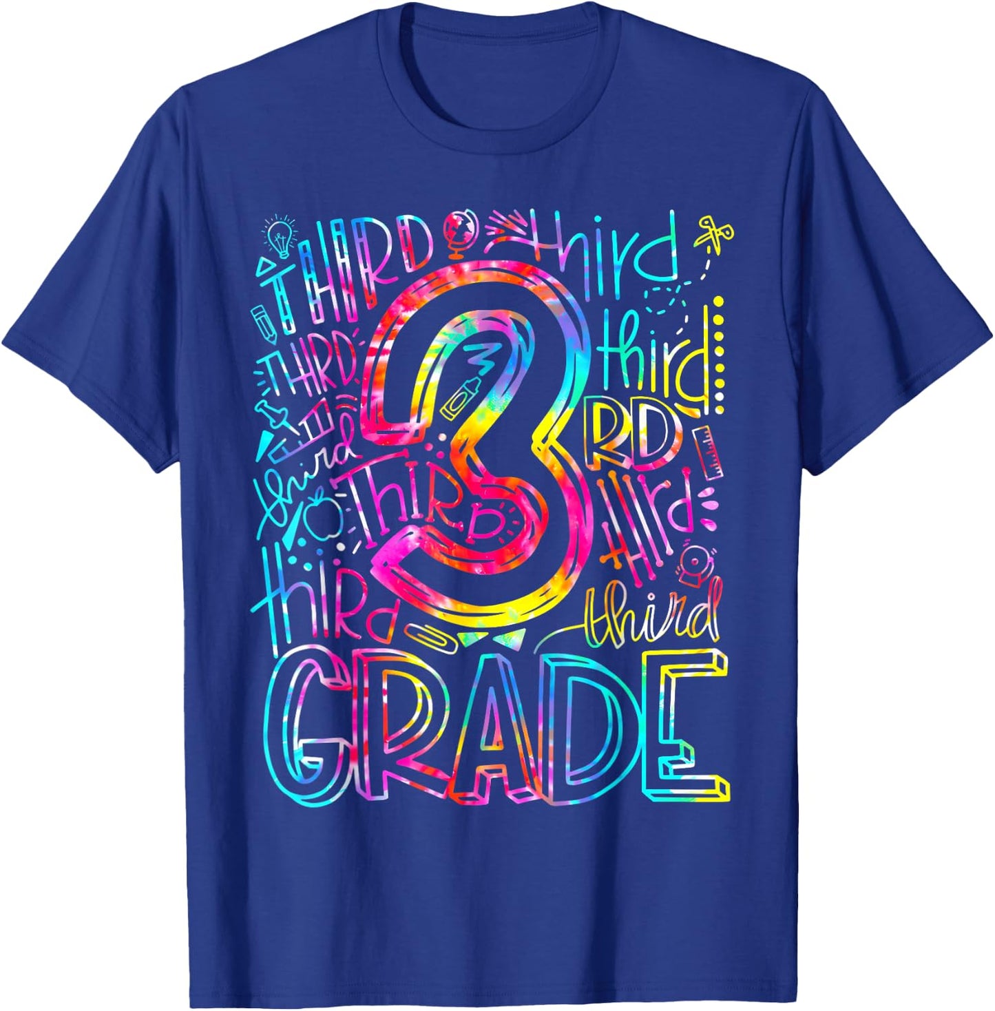 Tie Dye 3rd Grade Typography Team Third Grade Teacher Gift T-Shirt - T-Shirt | Royal