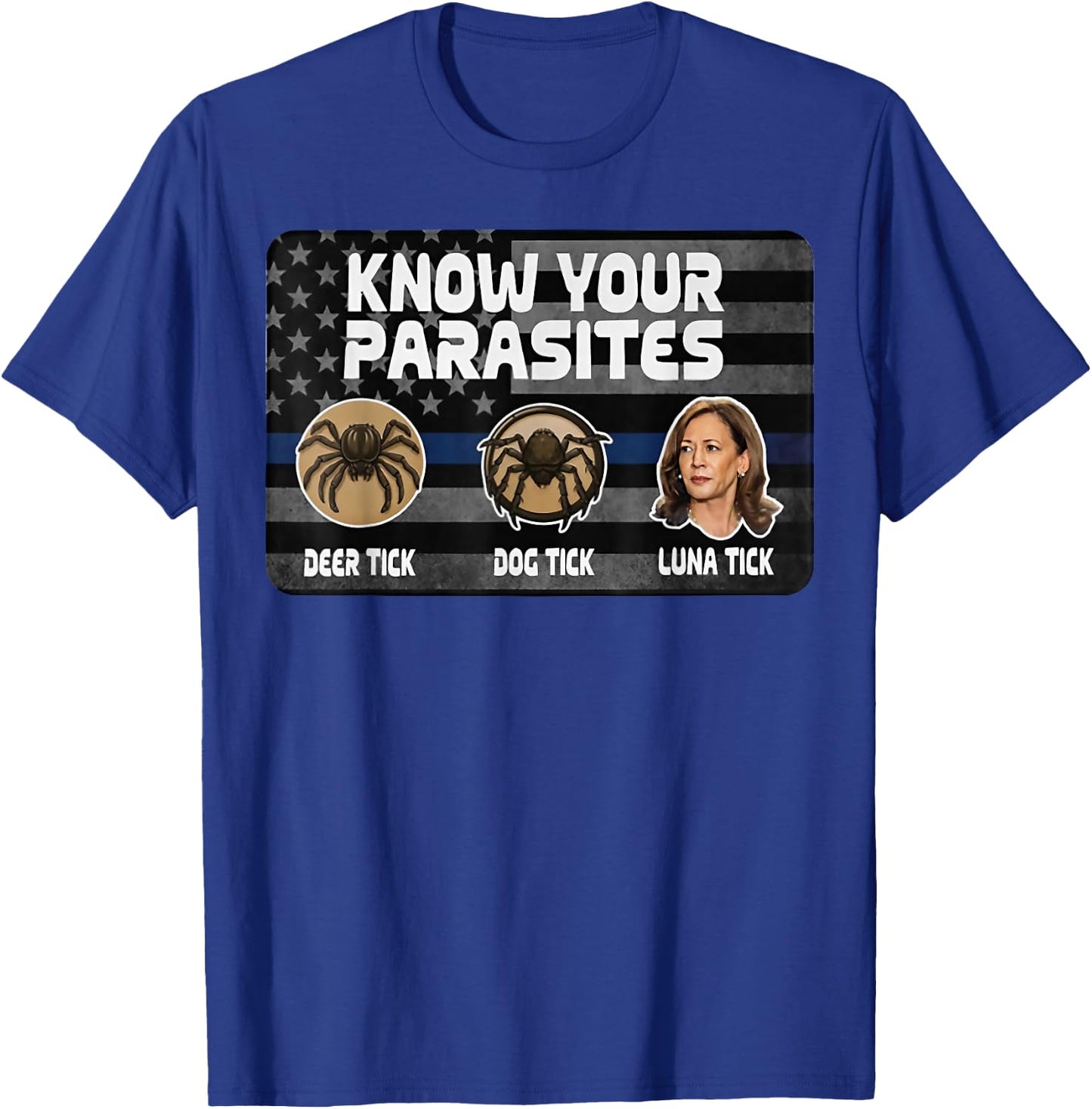 Kamala Know Your Parasites : Deer, Dog & Luna Tick T-Shirt - T-Shirt | Royal