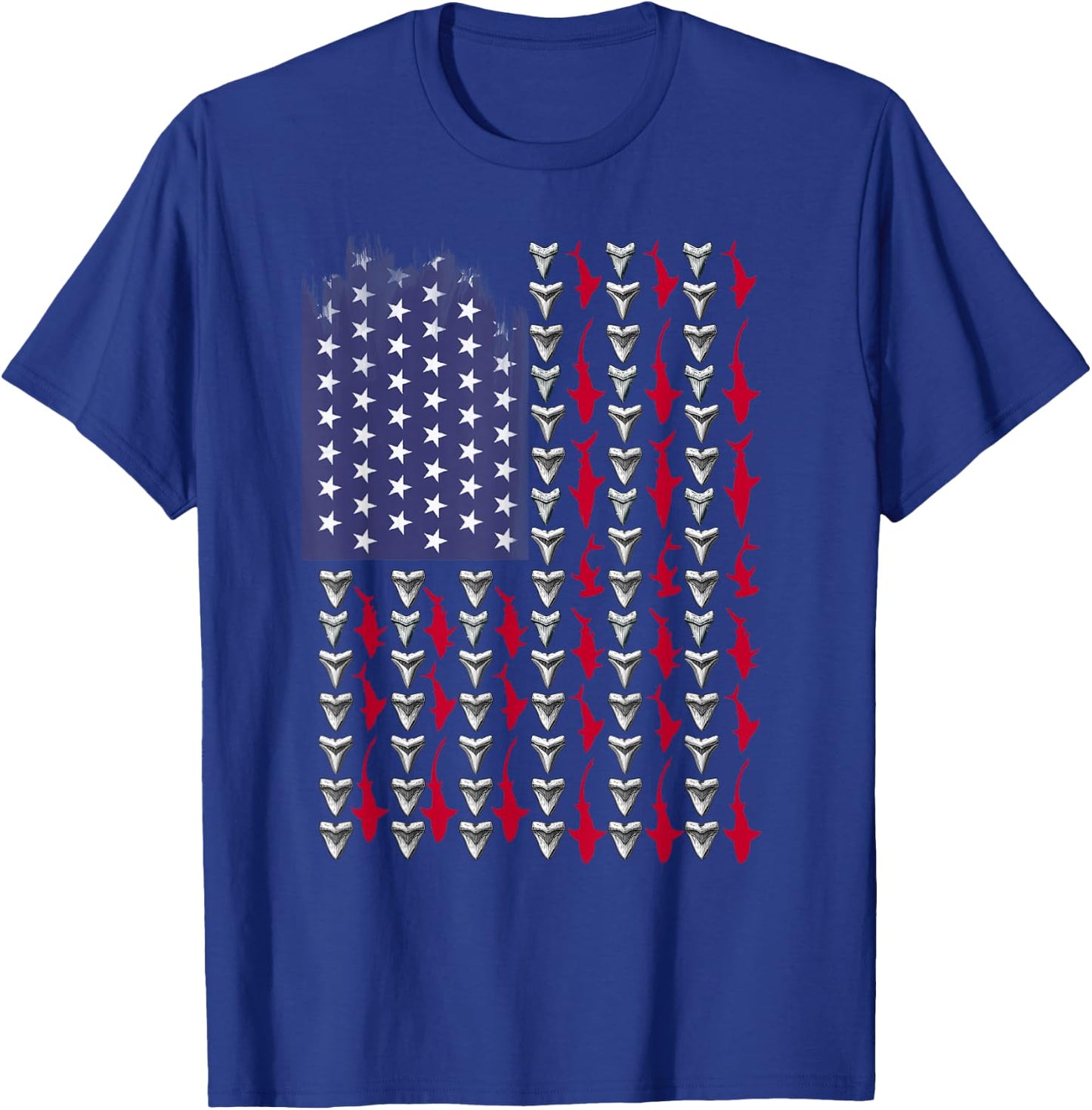 Sharks and Shark Teeth American Flag T-Shirt - T-Shirt | Royal