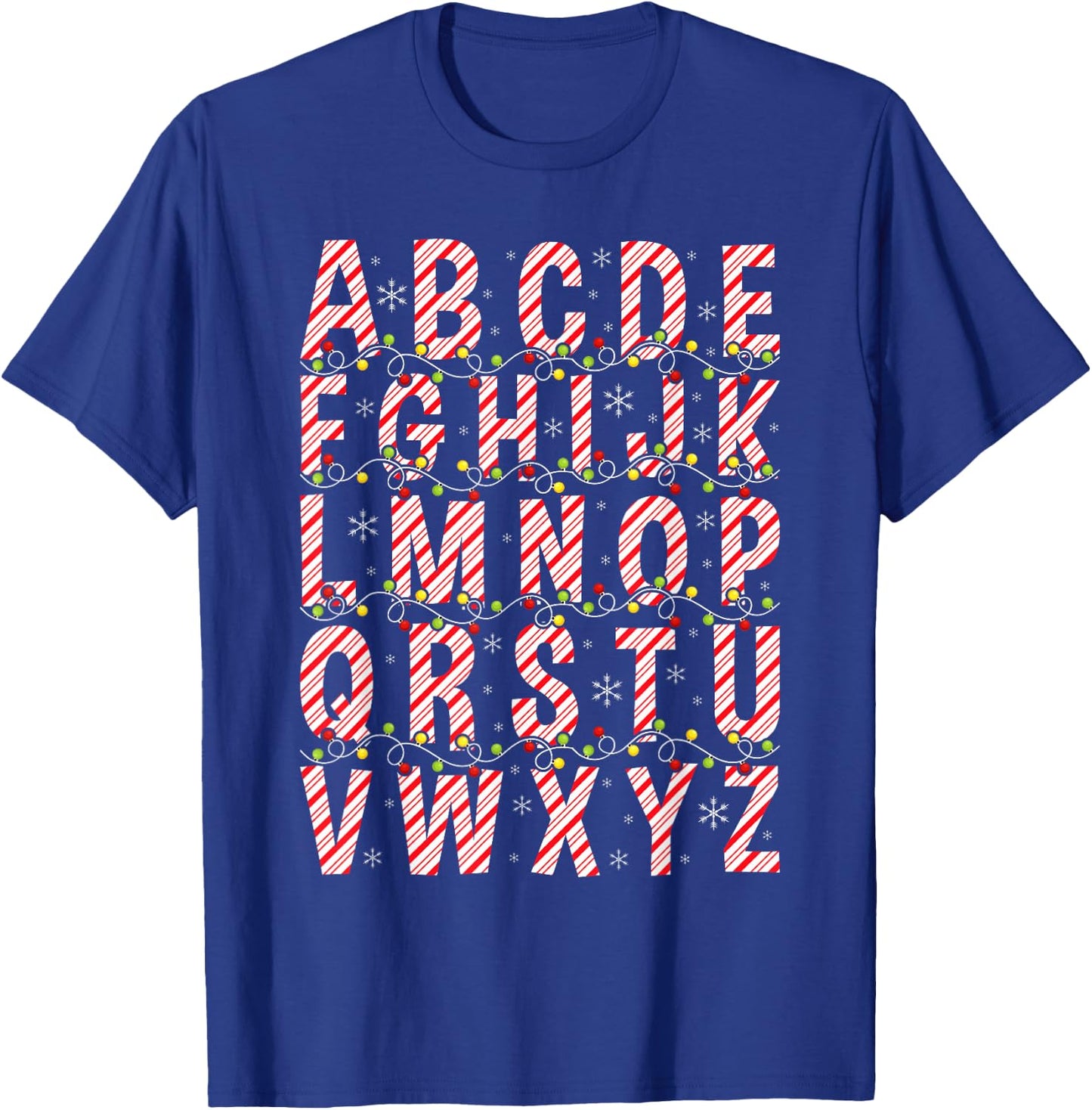 Candy Cane Alphabet Christmas Lights Teacher School ABC T-Shirt - T-Shirt | Royal