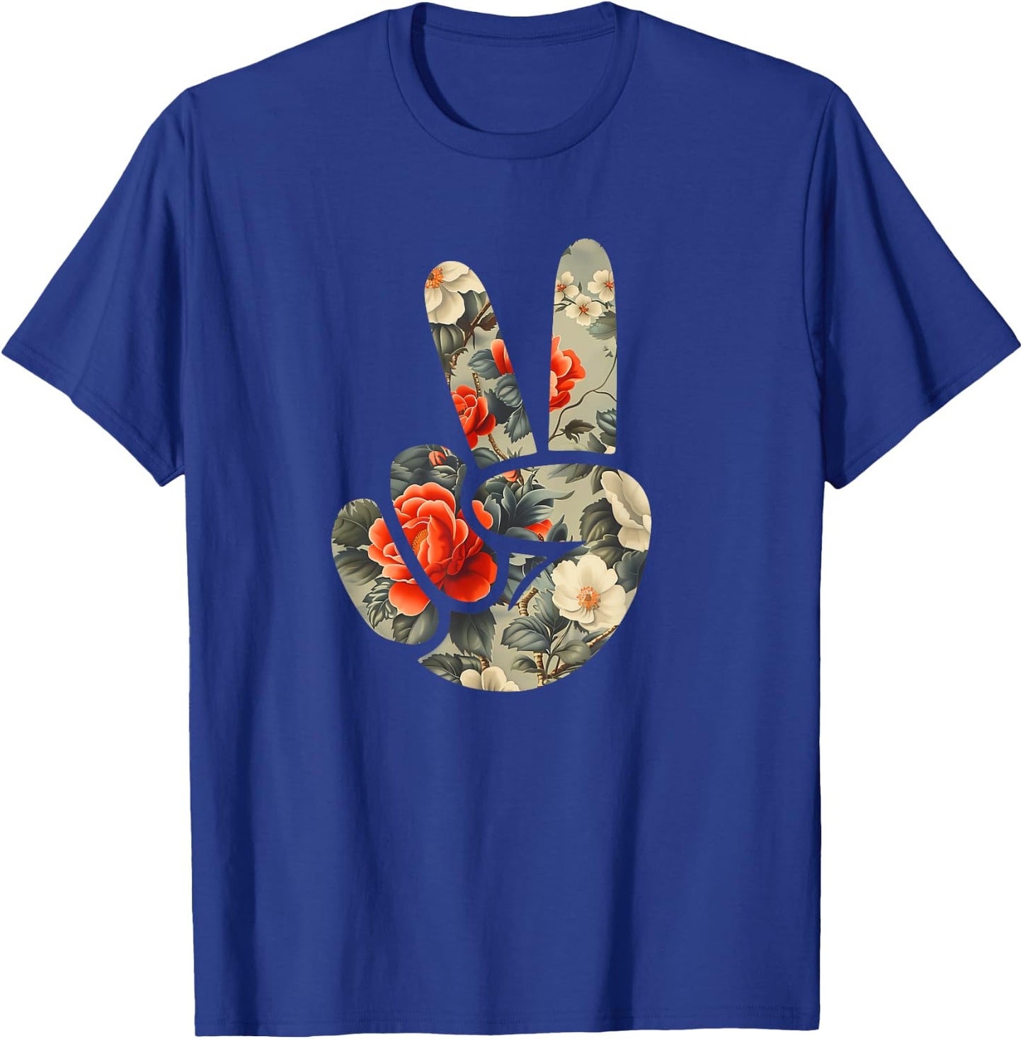 Elegant Silhouette Wildflowers Floral Peace Sign Hand T-Shirt - T-Shirt | Royal