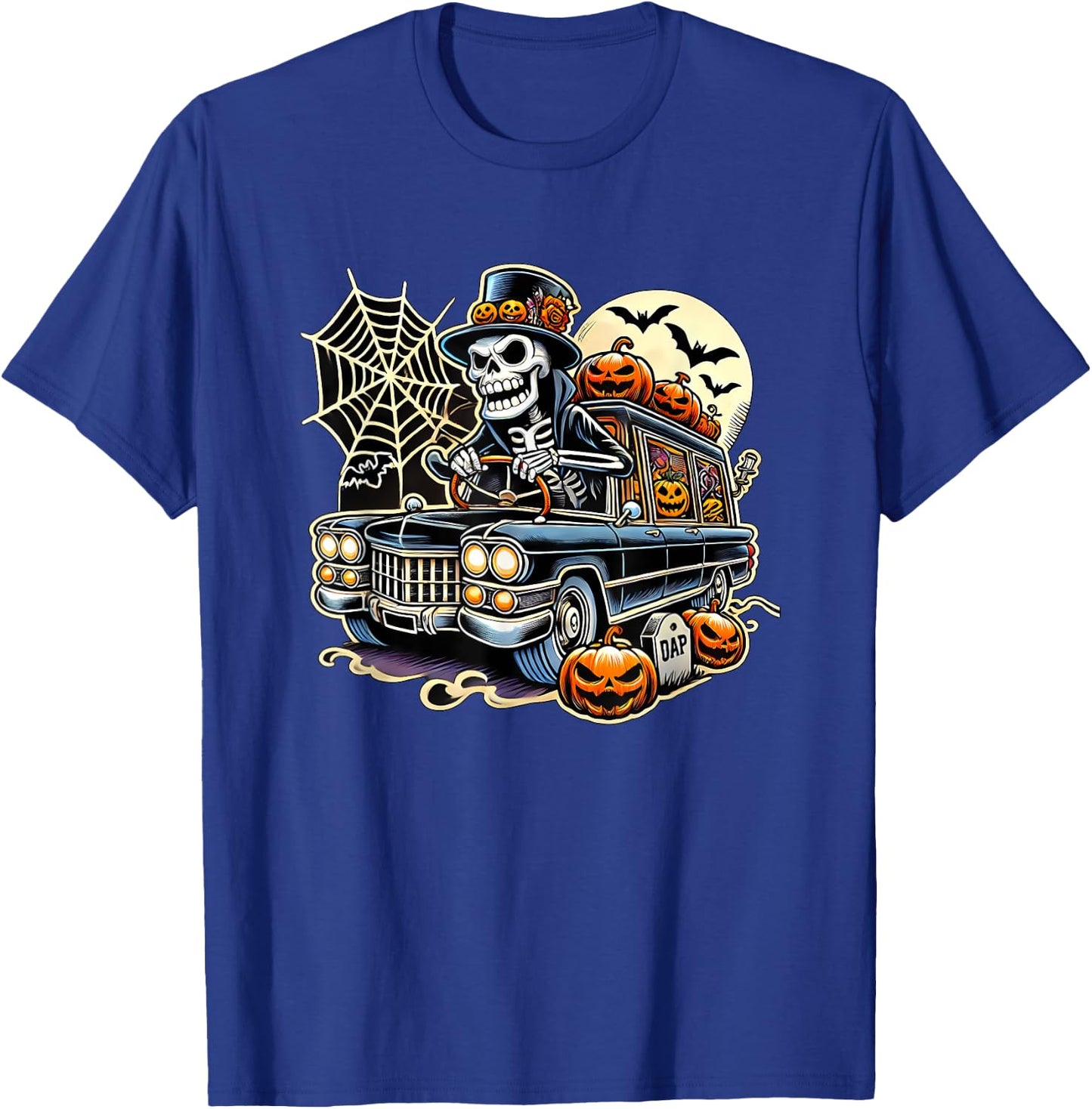 Halloween Skeleton Hearse T-Shirt - T-Shirt | Royal