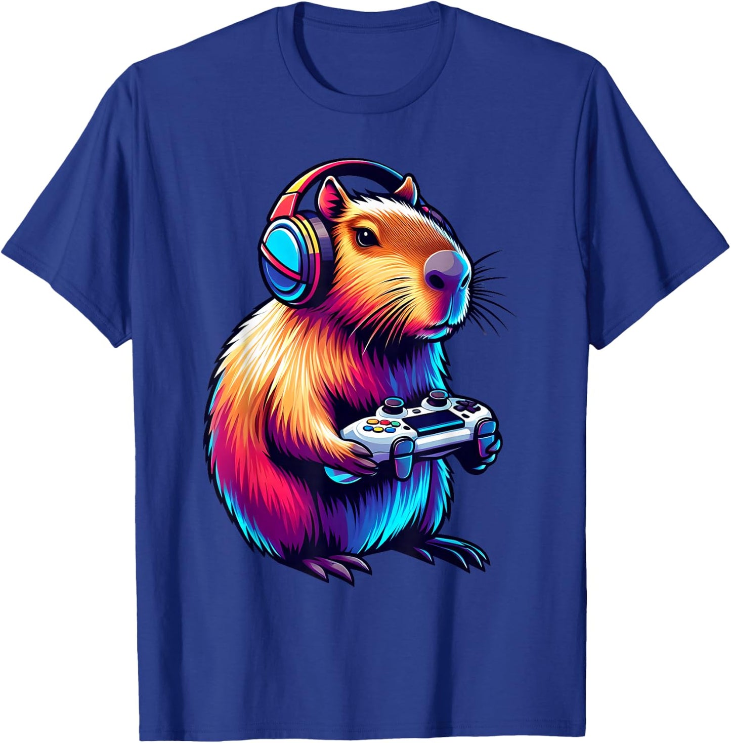 Gaming Capybara Rodent Playing Video Games Gamer Headphones T-Shirt - T-Shirt | Royal