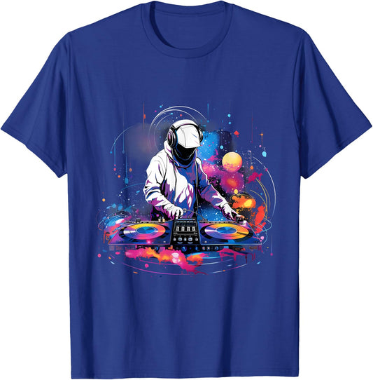 DJ Space Turntable Disc Jockey Astronaut Mixer T-Shirt - T-Shirt | Royal