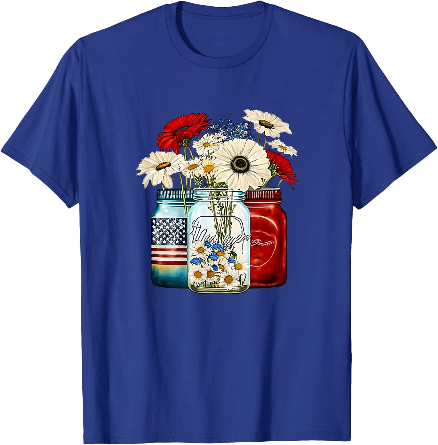 American Patriotic USA Flag Jars with Daisy 4th Of July Men T-Shirt - T-Shirt | Royal