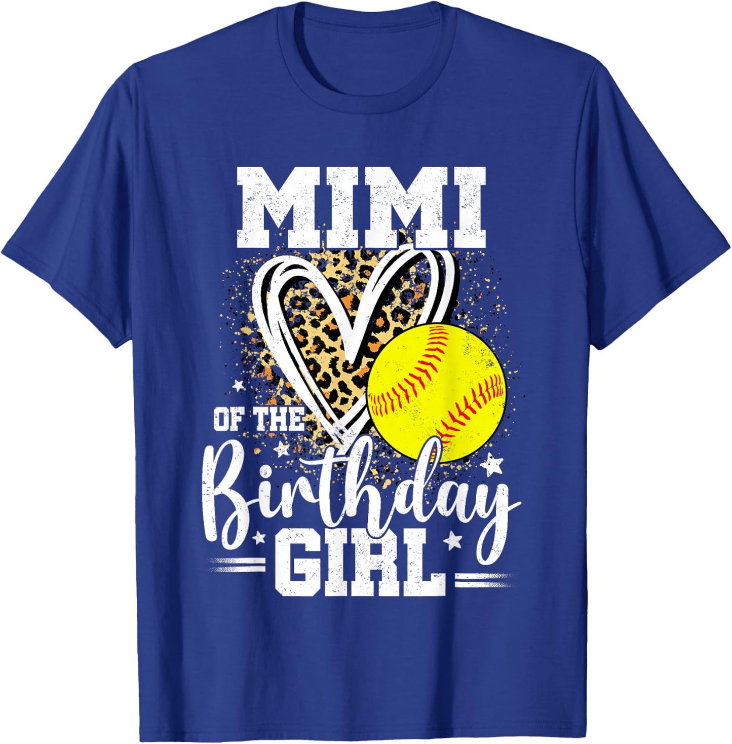 Mimi of The Birthday Girl Softball Grandma Leopard Heart T-Shirt - T-Shirt | Royal