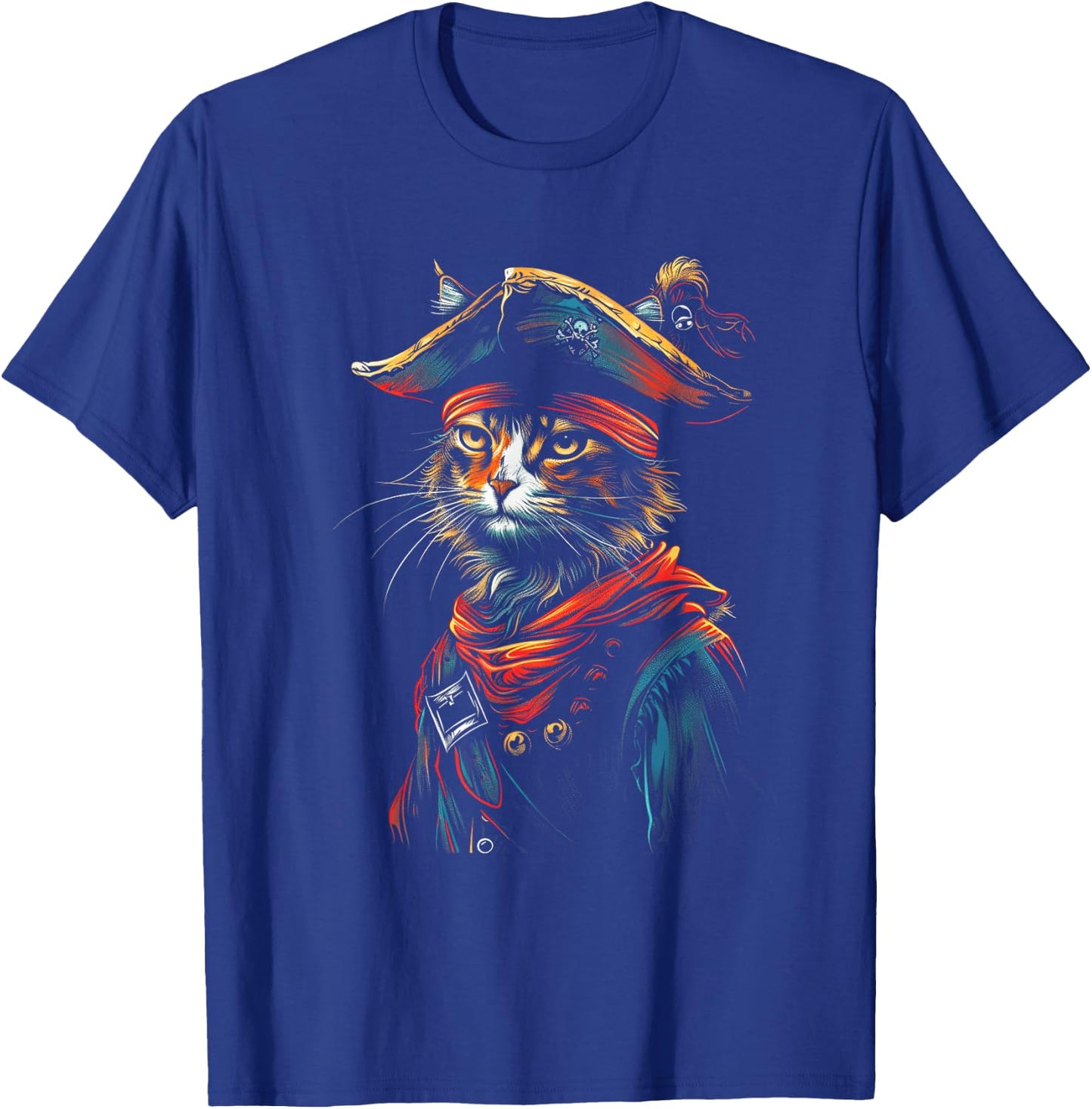 Pet Pirates Nautical Cat Pirate Costume Cat - Black, Small, -Adults, Short Sleeve, , Halloween Cat Pirate T-Shirt - T-Shirt | Royal