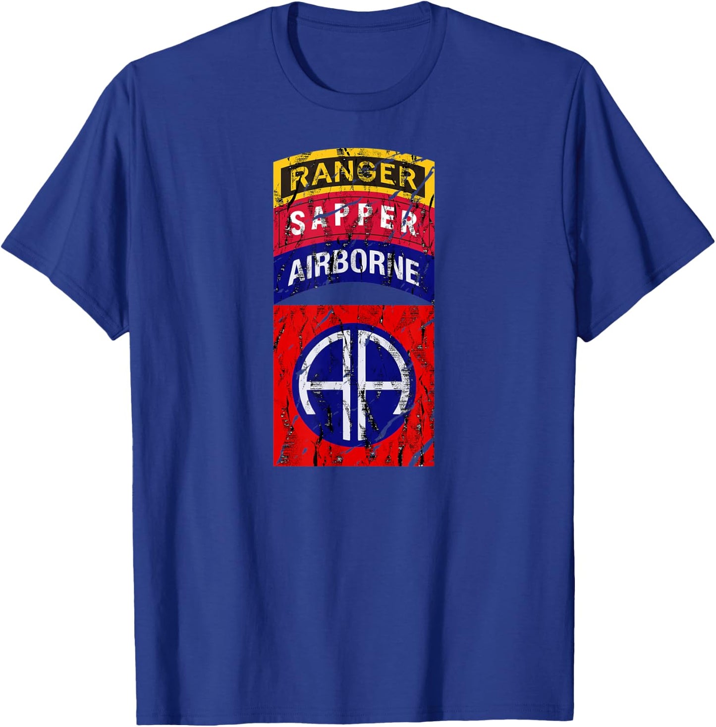 82nd Airborne Division Ranger Sapper Tab Shirt - Distressed T-Shirt - T-Shirt | Royal