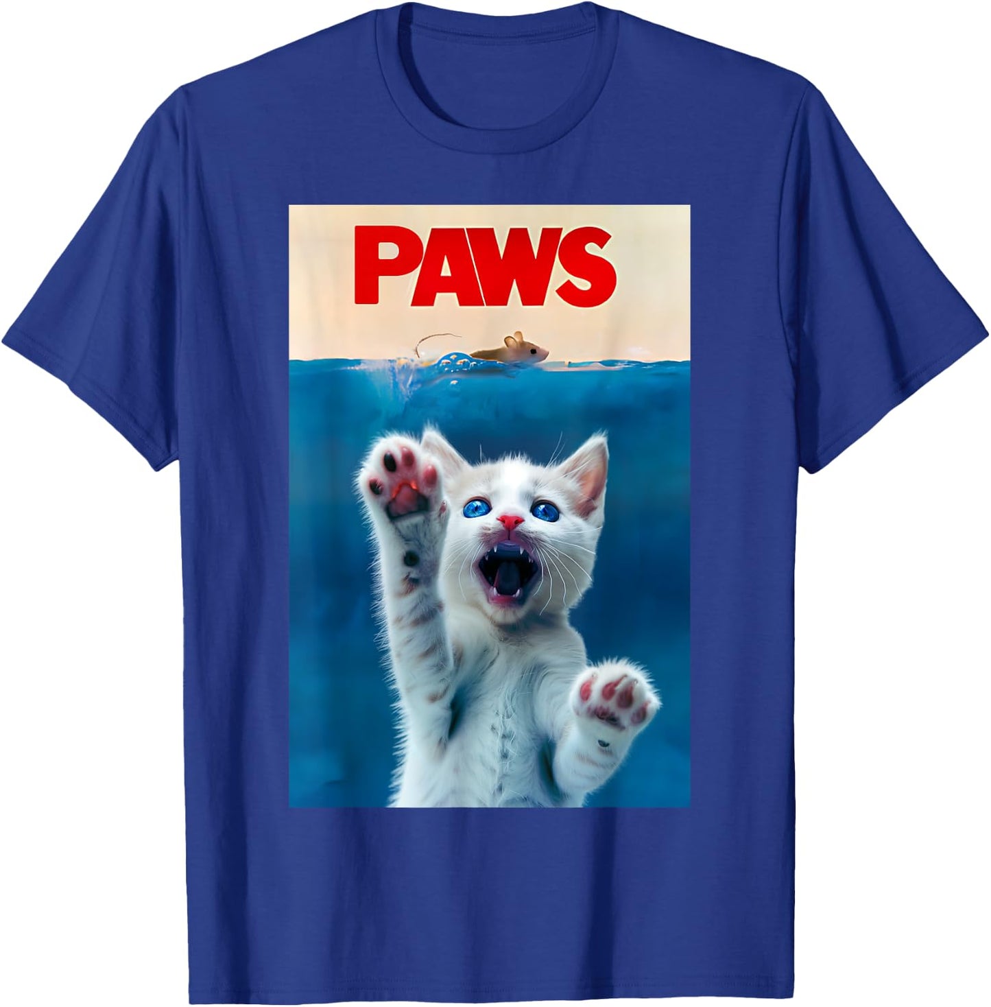 PAWS Funny Cat parody cat Lover Gift Kitten Shark Mouse meow T-Shirt - T-Shirt | Royal